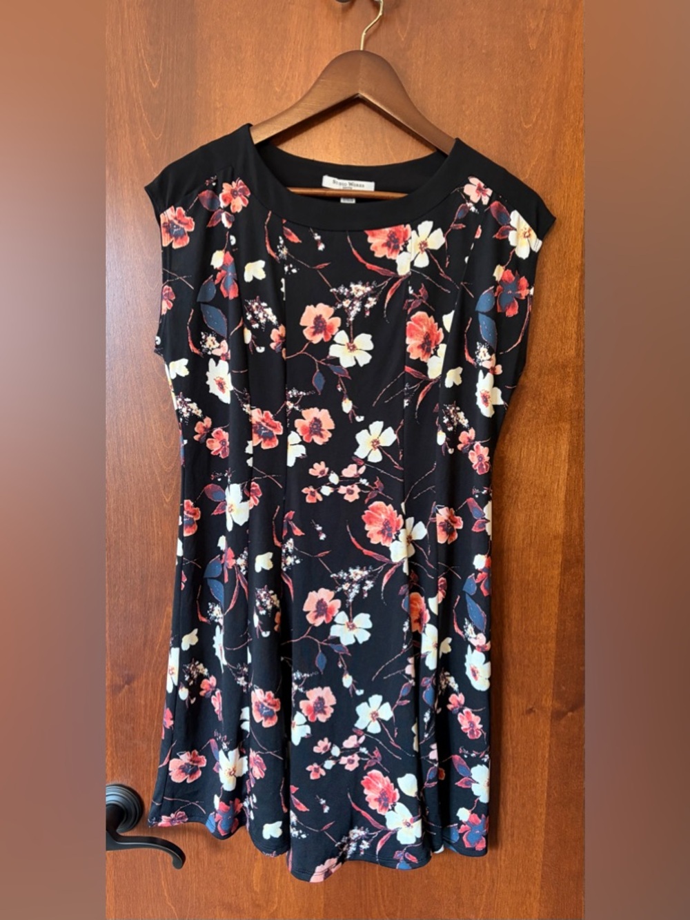 Small Petite Floral Cap-Sleeve Swing Dress - Black Floral